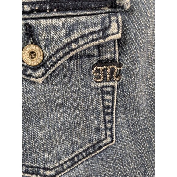 Miss Me Jeans Womens SZ 29 Blue Distressed Classic Cropped Flap Pocket Whiskers - Picture 12 of 16